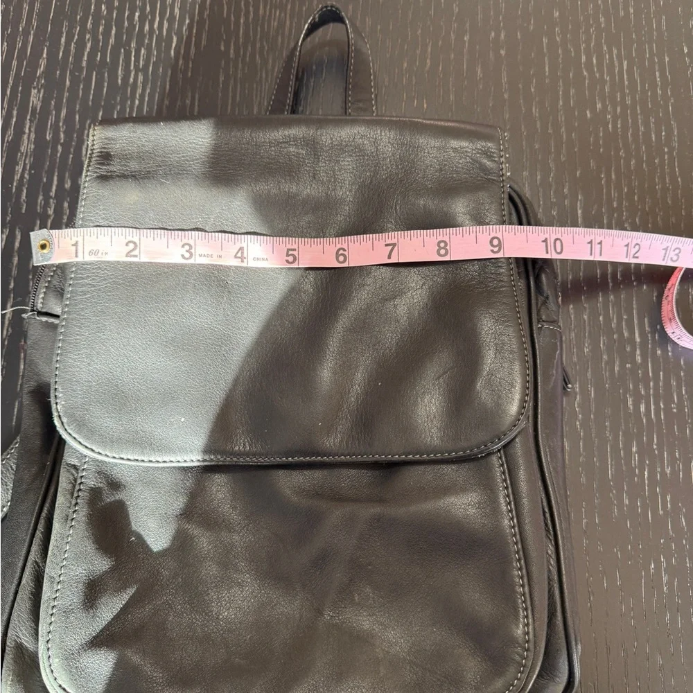 Tignanello Black Leather Backpack Multiple Pockets Top Handle Adjustable Straps